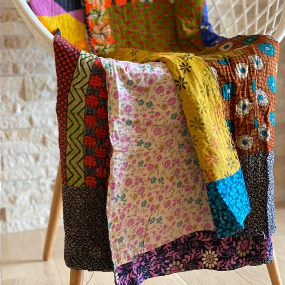 Vintage Bohemian Kantha Quilt, Reversible